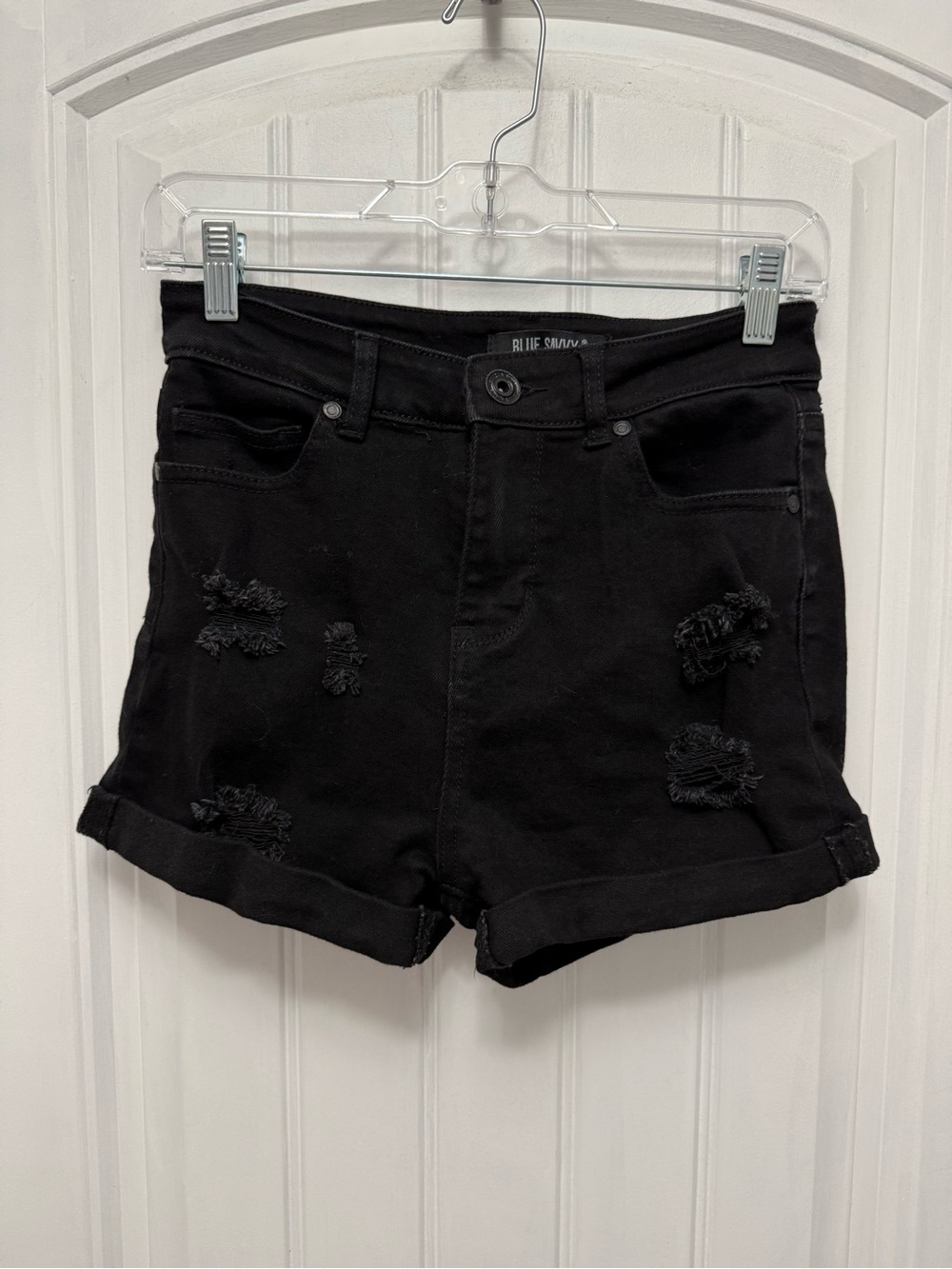 Blue Savvy Cut Off Shorts Womens Black Denim Distressed Stretch Size 9/29 (45-14